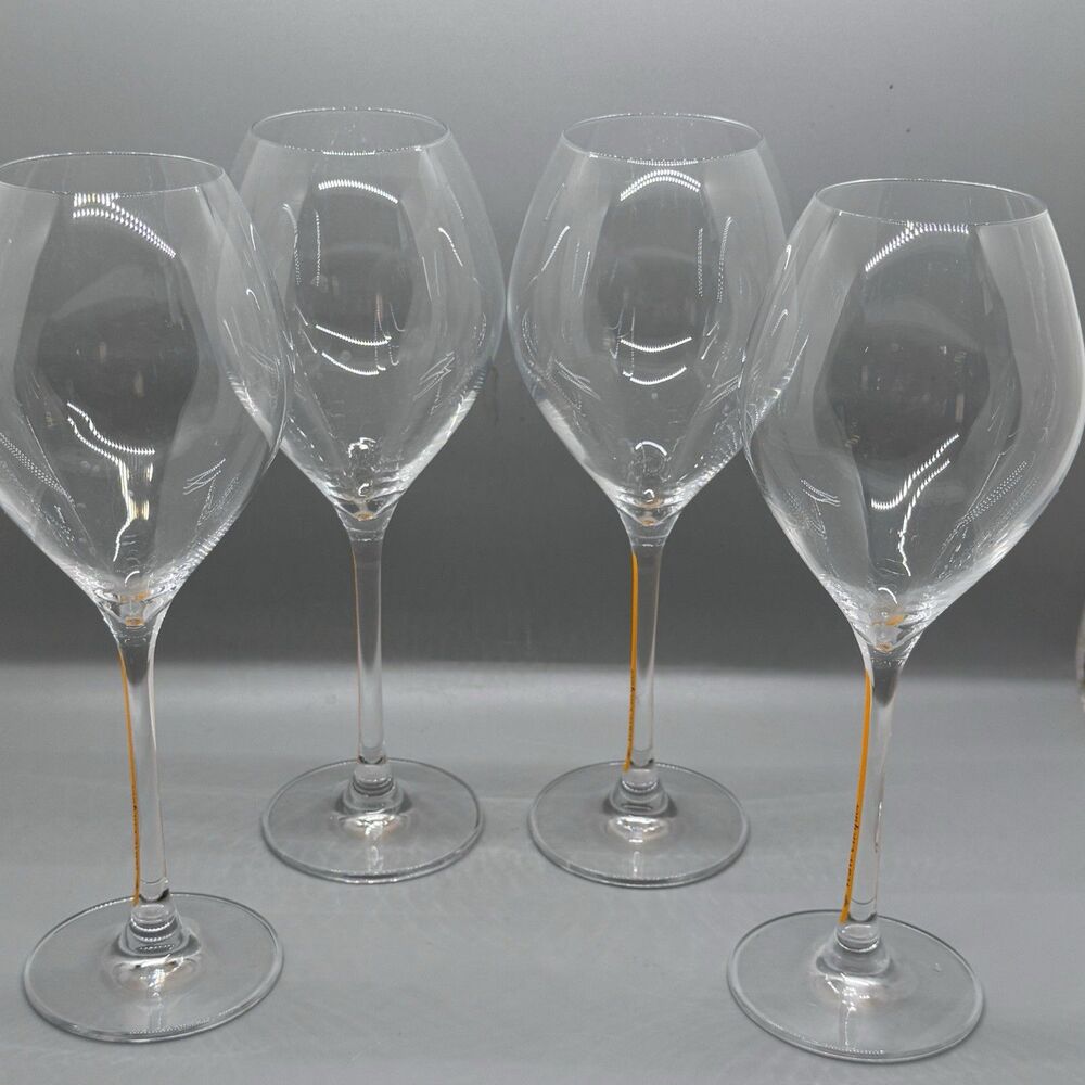 NEW Set Of 4 Veuve Cliquot Champagne Orange Branded Stems Glasses Tulip Flutes - Picture 4 of 10